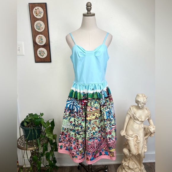 Modcloth Unique Vintage Where's Waldo Fairground Summer Darcy Swing Dress Large - Picture 2 of 13